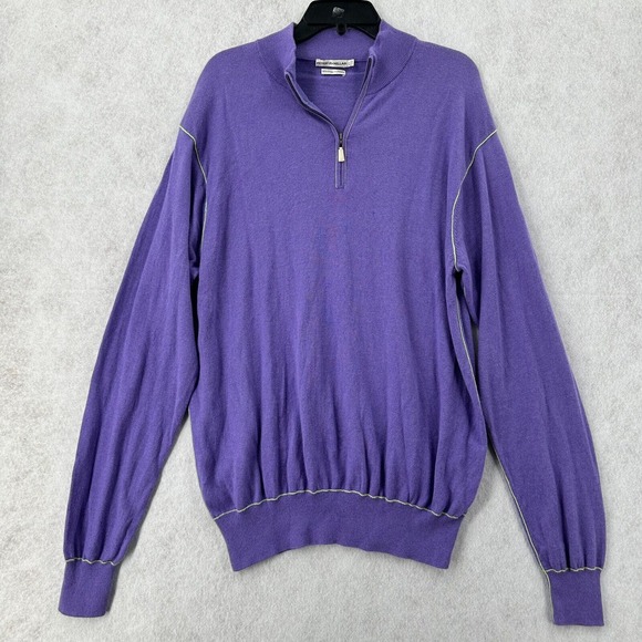 Peter Millar Crown Soft Pullover‎ Sweater Mens XL Cashmere Blend Purple 1/4 Zip - Picture 1 of 15